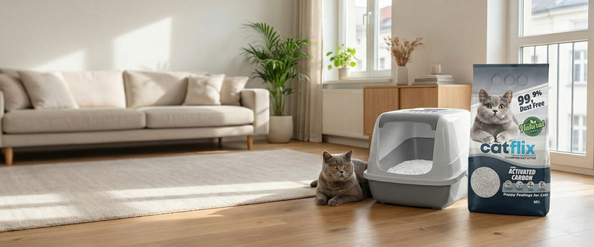 Catflix white bentonite clumping cat litter retail packaging range
